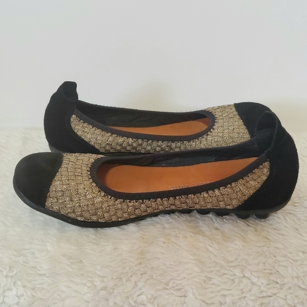 Bernie Mev Bella Me Gold Blk Flat Slip-On Loafers Sz 39 or 8.5/9 - Picture 5 of 15